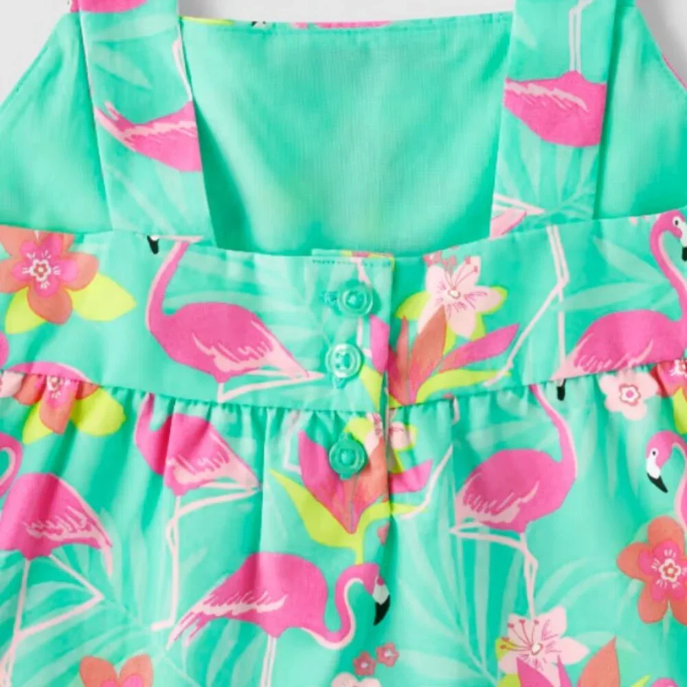 Gymboree Girls' 3T Flamingo Teal Tropical Paradise Ruffle Tank Top NWT